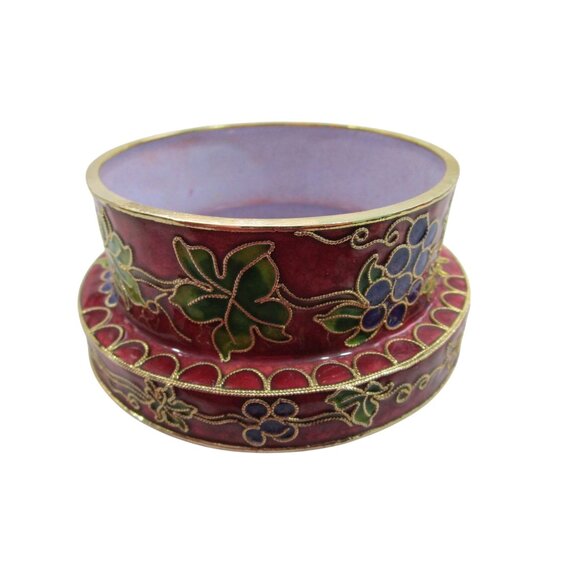 Vintage Decorative Cloisonne Wine Coaster With Grape Vine Motif GUC Red Brass - Picture 6 of 10
